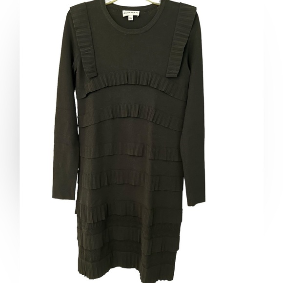 NWOT CARVEN TIERED RUFFLE SWEATER DRESS BLACK MIDI LONG SLEEVE MODEST CREW NECK - Picture 2 of 15